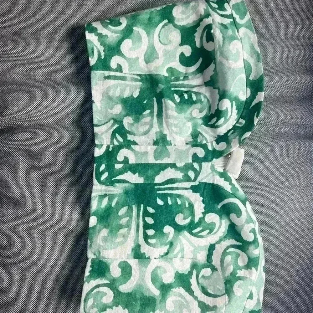 Alexis Isola Printed Bustier Small S Sage Cropped Top Strapless Sweetheart linen - Picture 8 of 9